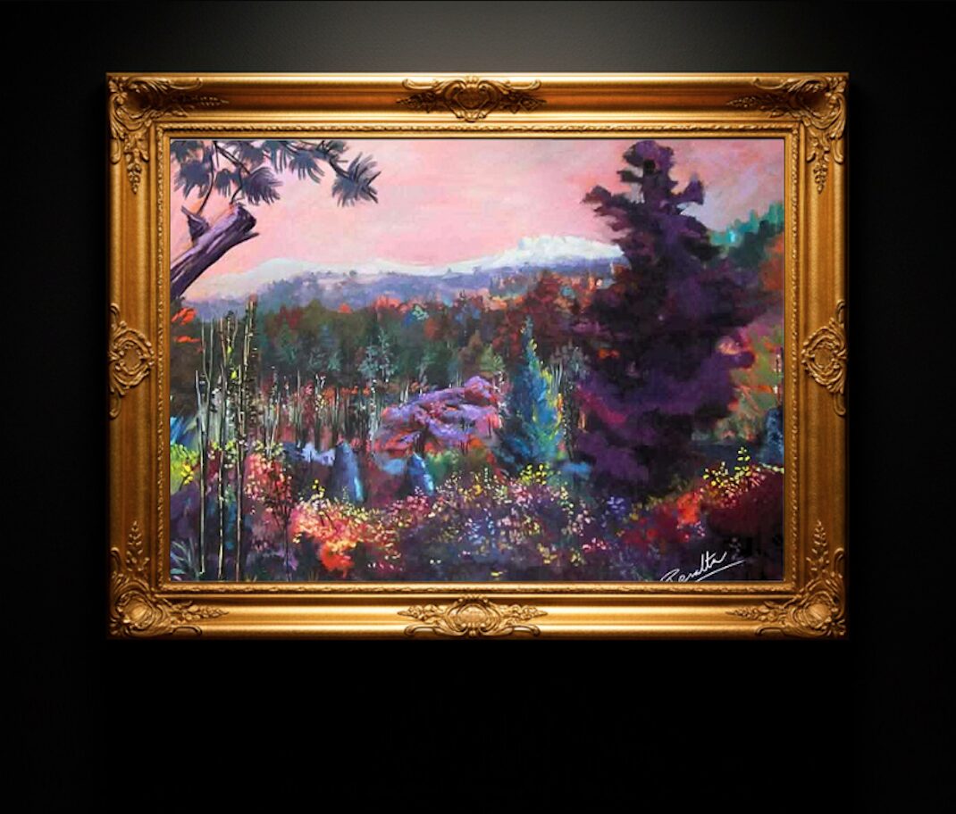 Jardín de Memo– óleo enmarcado de Miguel Peralta Pintura al óleo enmarcada del bosque por Miguel Peralta, artista mexicano